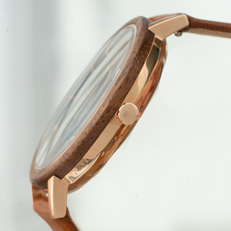 Matta Leather Walnut Rose Gold/Blue